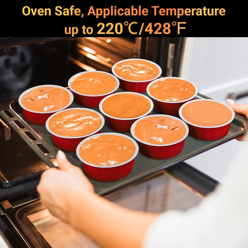 Beasea Disposable Aluminum Foil Cups 100 Pack, 8 oz 235ml 3.9" Bake Ramekin Cup Muffin Cupcake Baking Cup Mini Pudding Cups for Party Wedding Birthday - Red - Image 3